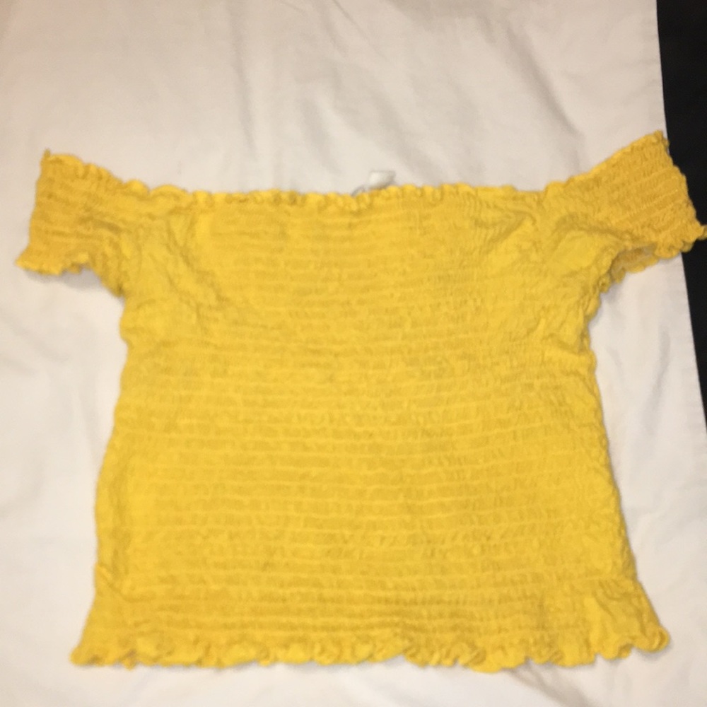 mustard off the shoulder crop top